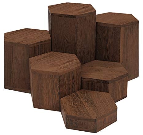 BELLE VOUS Hexagon Display Podest Dekosäule Holz (x6) – Sockel für Skulpturen Holzsäule für Regale & Tresen – Verschiedene Holzsäulen Deko Sechseckig Kettenhalter Schmuck, Figuren, Cupcakes, Dessert