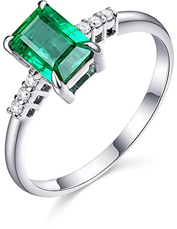 Beydodo Ring Damen 18K, Weißgold Trauringe 4-Steg-Krappenfassung mit Smaragd 0.65ct Weißgold Verlobung Ringe mit Diamanten Gr.47 (15.0)