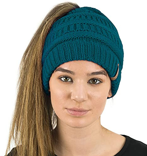 TOSKATOK® Damen Frauen Plain Ponytail Messy BUN GERIPPTE Winter Beanie Hut Cap Hair Hairband