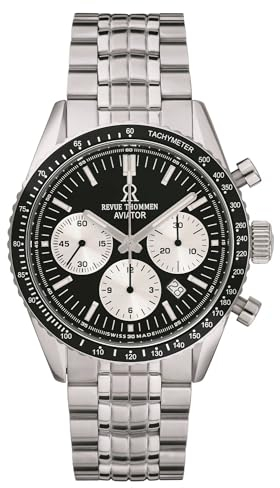 Revue Thommen Herren Armbanduhr Automatic Aviator 42 mm Chronograph, Tachymeter Armband Edelstahl 17000.6134