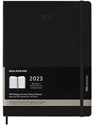 Moleskine Professioneller Wochenplaner 2023, 12-Monats-Wochenkalender mit Vertikalem Layout, Planer mit Stundenaufteilung, Hardcover, XL-Größe 19 x 25 cm, Farbe Schwarz