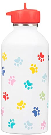 Gourde enfant Acier inoxydable DRAEGER PARIS - Facile à nettoyer - gourde réutilisable - Idéale pour parc, école - Contenance 300ml - 17 cm x 6,5 cm - Blanc - Thème : Pattes De Chat