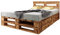 sunnypillow Palettenbett M2 aus Holz 180 x 200 cm mit Kopfteil und 2 Bettkästen Doppelbett, Familienbett - erhöhtes Ehebett Bettgestell Futonbett Komforthöhe Geflammt Massivholzbett