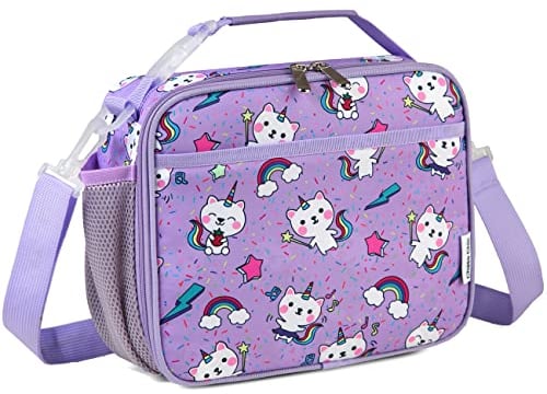 Chase Chic Lunch Bag Kids, Cat Insulated Lunch Box Bag with Bottle Pocket for Girls, Reusable Thermal Tote Cooler Bag for School Picnic (Purple)