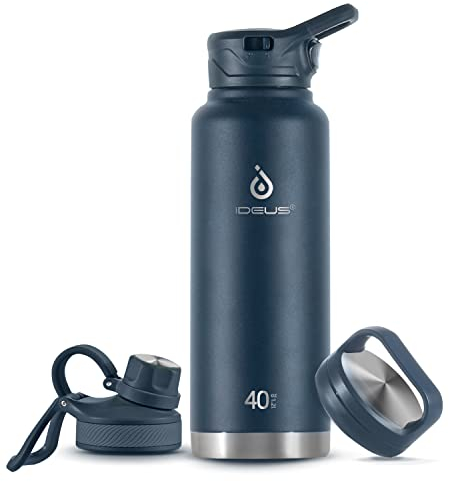 IDEUS Vacuum Insulated Water Bottle, Stainless Steel Double Wall Flask Metal Sports Canteen with Leak-Proof Screw Cap (Navy Blue, 40oz (1140ml))