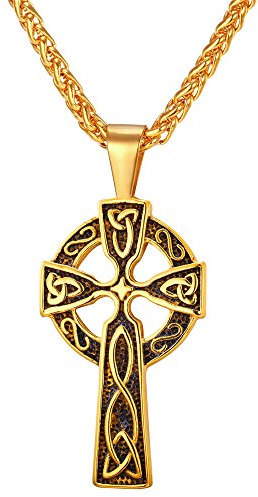 U7 Norse Celtic Pendant Cross Necklace Vintage Gold Viking Jewellery For Women Men