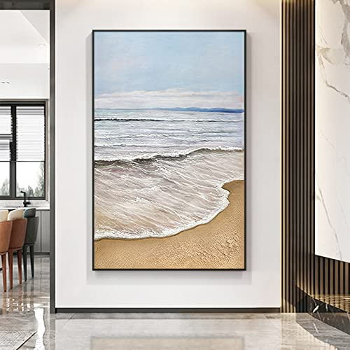LCDIUDIU Acrylbilder Auf Leinwand Handgemalt, Blauer Himmel Meer Wellen Strand Landschaft Abstrakt Modern Original Handgemalte Ölgemälde Auf Leinwand Für Familienwand Wohnzimmer Esszimmer Home Art De