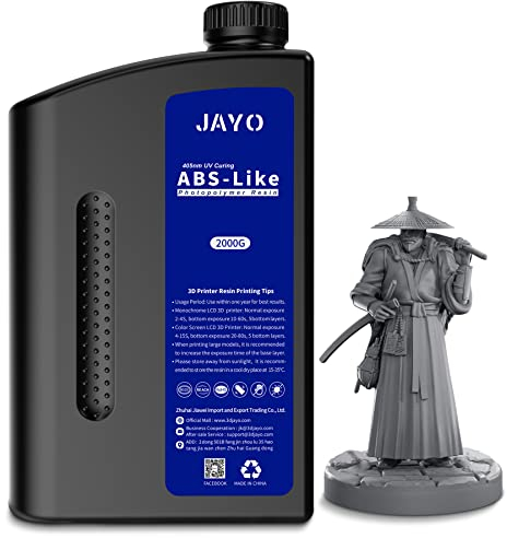JAYO 3D Drucker Resin 2KG, ABS-Like Resin 405nm UV Standard Rapid Harz für 4K/6K/8K LCD/DLP/SLA 3D Printing, Nicht-spröde, Hohe Präzision, Geringer Geruch, Dunkelgrau 2000g
