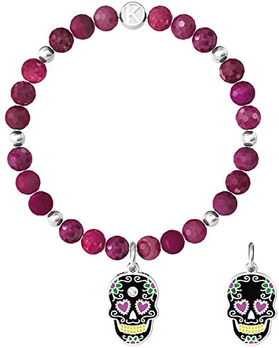 KIDULT - Bracciale in agata fucsia con teschio