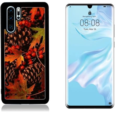 Funda Carcasa compatible para Huawei P30 Pro otoño piñas / Parte trasera de cristal con goma en los lados. / TPU Antideslizante Antiarañazos Resistente a los golpes Protector Rígido Teléfono Hard