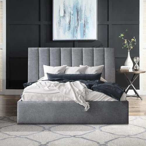 SANA SLEEP 5FT King Size Cotton Ottoman Gas Lift Fabric Storage Bed - Upholstered Double Bed Frame in Grey - Foot Lift Up Ottoman Bed
