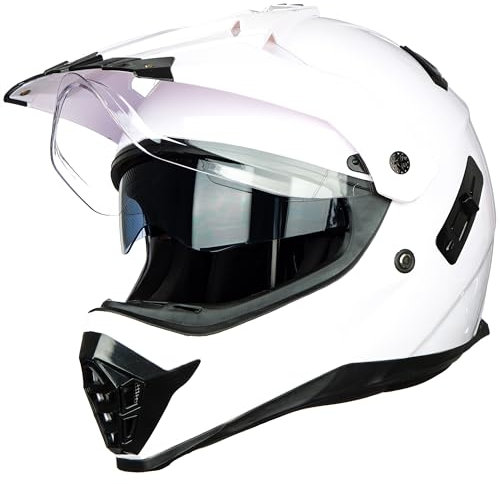 Sport Motorcycle Motocross ATV Dirt Bike Off Road Full Face Helmet Dual Visor ECE Approved Helmets (S, White)