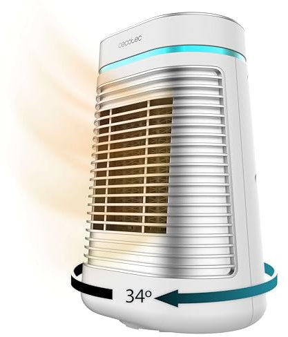 Cecotec Riscaldatore Ceramico da Tavolo ReadyWarm 1550 Max Ceramic Rotate Smart. 1500 W, Oscillazione, Display Digitale, Termostato Regolabile e 3 Modalità di Funzionamento, Bianco