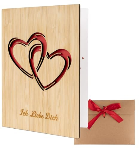 COLOFALLA Holz Karte Herzen Valentinstag Karte Liebe Karte mit Umschlag Ich Liebe Dich Valentinstag Geschenke für Ihn Sie Hochzeitskarte für Hochzeit Muttertag Vatertag Frau Mann