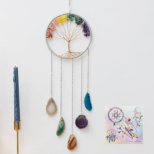 Edelstein-Traumfänger, Achate, 7 Chakra-Edelsteine, Wandbehang, Lebensbaum, Meditation, Ornament, Zuhause, Chakra, Feng Kristalle, Dekorstein
