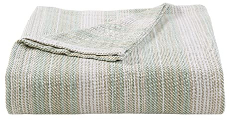 Tommy Bahama- Queen Blanket, Soft Cotton Bedding, Coastal Inspired Bedding Essentials (Sandy Shore Stripe Green, Queen)