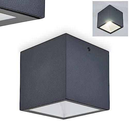 LED Außendeckenleuchte Spidern, moderne Deckenlampe aus Metall/Glas in Anthrazit/Weiß, Leuchte für Terrasse/Balkon/Eingangsbereich, LED 7 Watt, 750 Lumen, 3000 Kelvin, IP65