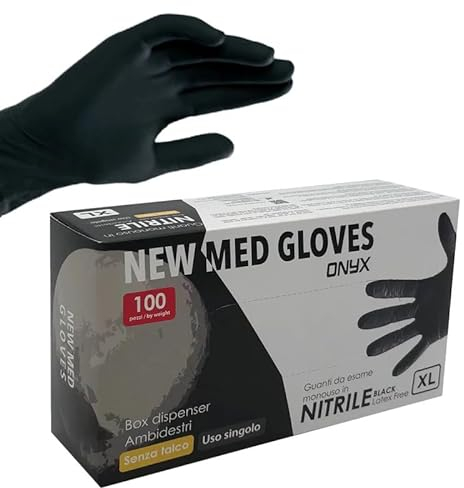 general merchandising Guanti in Nitrile Colore Nero senza polvere, senza lattice, ipoallergenici, certificati CE | Guanti per alimenti per studi Medici per Studio Tatoo | monouso Colore Nero (M)