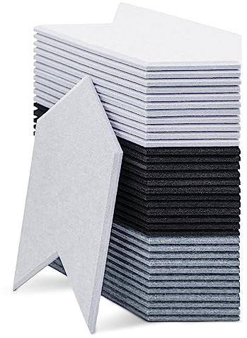 filzBee Arrow Akustikpaneele zum Kleben Wanddeko aus PET-Filz Wandpaneele Deckenpaneele Büro Wohnung Schalldämmung Wandverkleidung Schallabsorber Schallschutz Schwarz Helles Grau 36 Stk.