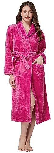 Westkun Vestaglia per Coppia Uomo Pile Invernale Donna Lunga Accappatoio Elegante Flanella Morbido Taglie Grandi Calda Vestaglia Camera Pigiama da Notte(Fucsia,L)
