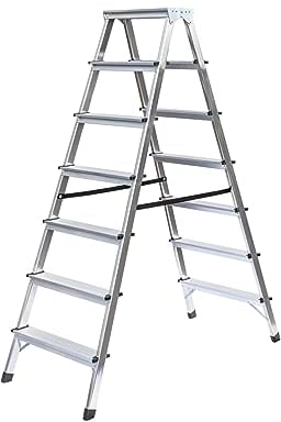 PROREGAL Haushaltsleiter | beidseitig begehbar | 2x7 Stufen | Leiter, Teleskopleiter, Trittleiter, Bockleiter, Sprossen-Doppelleiter