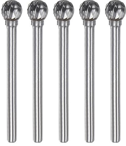 sourcing map Lot de 5 fraises rotatives en carbure de tungstène avec tige de 3 mm, tête de 6 mm, double coupe, boule en forme de D, pour métal, bois, plastique, polissage, gravure
