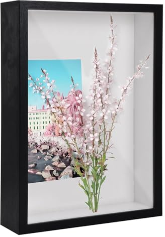 3D Bilderrahmen zum Befüllen A4, Schattenbox Vitrine Rahmen, 3D Tief Objektrahmen mit Transparente Acrylplatte Rahmen, Hölzern 3D Rahmen für Medaillen Blumen Foto Erinnerungsstücke (Schwarz 5CM)