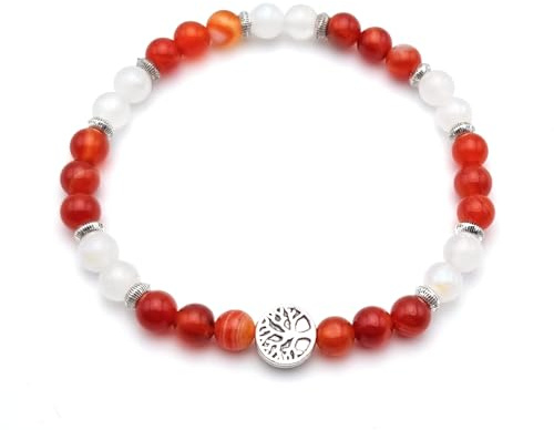 Bracelet Désir de grossesse | PMA | FIV Pierre de lune et Cornaline avec Arbre de vie en Pierres Naturelles Taille 15 à 22 cm selon votre poignet | Perles rondes 6 mm | Création Artisanale Française