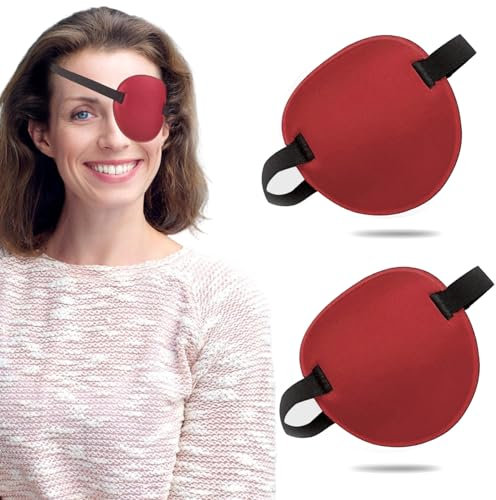 THSIREE Lot de 2 cache-yeux 3D réglables pour œil droit ou gauche, patchs médicaux pour œil paresseux pour adultes et enfants, rouge