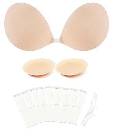 Egussi Push Up Adhesive Bra for Women, Reusable Invisible Backless Strapless Self-Adhesive Bra, Nipple Cover Pasties for Backless Dress - Nude