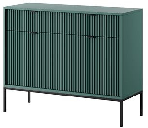 BETTSO - Nova KSZ-104 - Kommode - Kommode mit Schubladen - 83 cm hoch, 104 breit - 2 Schubladen - Geriffelt - für Wohnzimmer, Flur - 2-türig - Modern, Glamour - Grün - mit schwarzen Griffen und Beinen