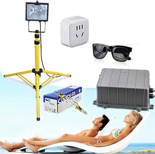 VoOqo Facial Timing Tanning Lamp, Our 300W Timing Tanning Lamp - Foldable Stand, 100cm Irradiation Area, and UVA Band of 315-400nm for Safe Home Use. Includes Goggles for Face and Body Bronzing-Black
