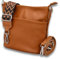 ADEL Damen Umhängetasche Echtes Leder LINA Handgemachte Crossbody Bag 4 Fächer Schultertasche mit Ledergurt + Breitem Gemustertem Riemen wasserdichte Stylische Made in Italy (Cognac Braun)