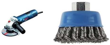 Bosch Professional Angle Grinder GWS 7-115 (110V, 720 W, disc Diam. 115 mm, Incl Backing Flange, Locking Nut, Protective Guard, in Cardboard Box) + 75 mm M14 Wire Cup Brush Knotted Wire (Brass-coated)