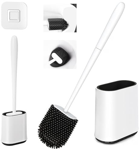 Txeouse Toilettenbürste,Silikon Klobürste,Klobürste Wandmontage,Schnell Trocknende Antibakterielle WC Bürstengarnitur,Für die Toilettenreinigung im Badezimmer (Schwarz)