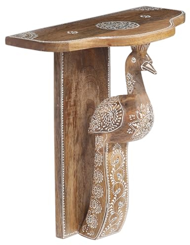 Marrakesch Handgeschnitztes Strauß Wandregal Weiss aus Holz 38 cm groß | Boho Deko Wanddeko Anshana einsetzbar als Hängeregal Schweberegal schmal im Flur oder Nachttisch hängend im Schlafzimmer