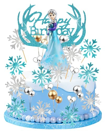 Powmag EL-sa Tortendeko, 39 Stück Fro-Zen Kuchen Deko, E-iskönigin Torte Figuren, Cake Topper Prinzessin, A-nna und E-LSA Geburtstagsdeko Tortenaufleger für Mädchen Kinder