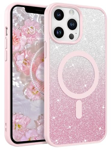 DUEDUE Cover Magnetica per iPhone 12 Pro Max 6.7[Compatibile con MagSafe], Custodia per iPhone 12 Pro Max Case Glitter Sottile Lucida TPU Silicone Anti-Scivolo, Gradiente Rosa