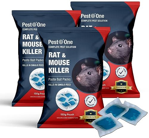 Mouse and Rat Killer Pasta Baits Blue Pasta Blocks Rodent Control Single Feed Rat Mice Killer Sachets Strongest Strength Blocks Poison Baits 450g Pack (3 x 150g).
