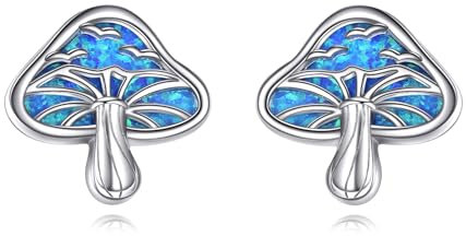 ONEFINITY Pilz Ohrringe 925 Sterling Silber Pilz Ohrstecker Blau Opal Pilz Schmuck Geschenk für Damen Pilzliebhaber