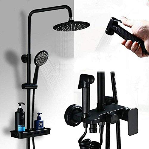KOHARA Bath and Shower Systems, European Style Black Shower Set Full Copper, Wall Mounted Spray Head with Four Speed Spray Gun
