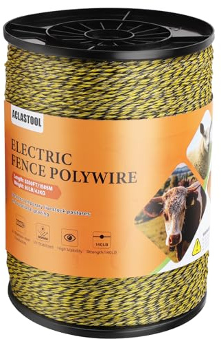 Aclastool Electric Fence Wire, 5200ft 1585m, Polywire for Portable Livestock Fencing, 6 Stainless Steel Strands for Reliable Conductivity and Rust Resistance, UV Resistant