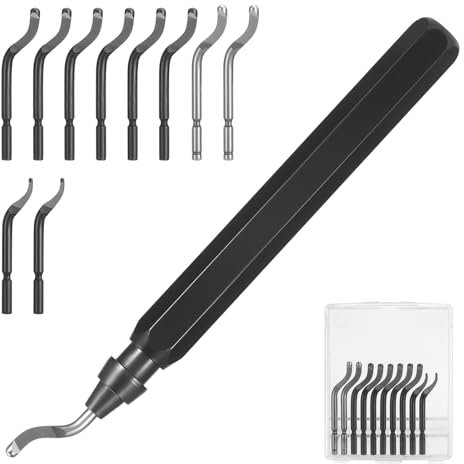 HSEAMALL Deburring Tool with 11pcs High Speed Steel Blades, Deburrer with Metal Handle,Precision Edge Pen Reamer Hand Burr Removal Tool for 3D Printing, Metal, Stainless Steel, Plastic and Aluminium
