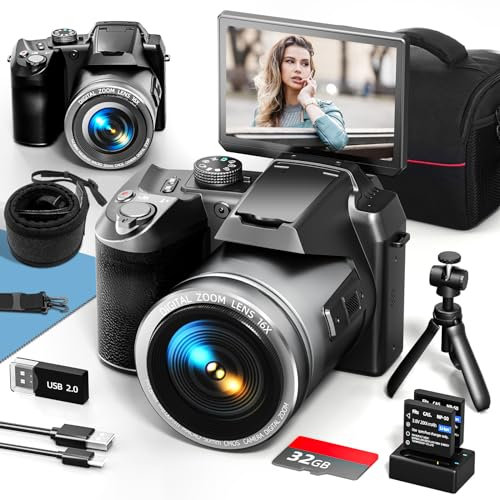 Monitech 64MP Digital Camera for Photography, 4K Vlogging Camera for YouTube with 3’’ Flip Screen,16X Digital Zoom,WIFI& Autofocus,2 Batteries, 32GB TF Card