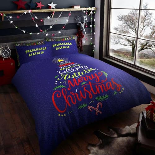 GC GAVENO CAVAILIA Xmas Duvet Cover Set - Christmas Bedding & Linen Set - Santa Quilt Cover Bed Set - Breathable Soft Comforter Cover Single (135x200 cm) With Pillowcase - Xmas Gift