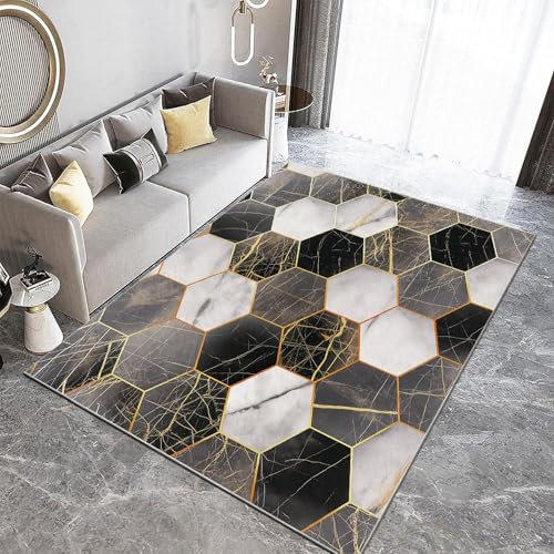 Alfombra 3D Rejilla Geométrica Bloques De Mármol Alfombras Salon Modernas - Decoracion Franela Alfombras De Habitacion - Alfombra Dormitorio Antideslizante Lavable Alfombra 60 x 120 cm