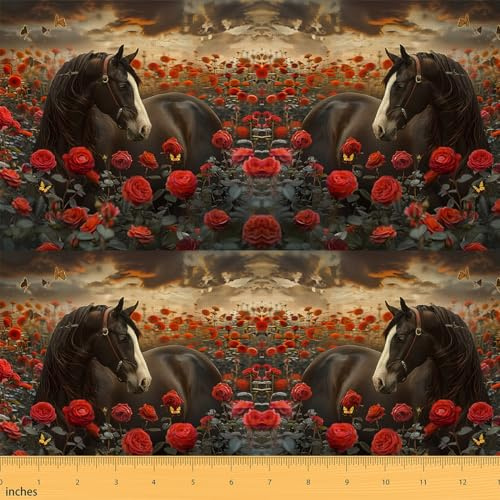 Homemissing Pferd Patchwork Stoffe Galoppieren Pferd Stoff 92x150cm Für Stühle Rose Patchwork Stoffe Schwarz Stoff Meterware Für Heimwerkerprojekte Polsterstoff