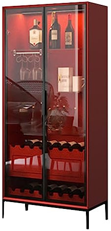 Moderner Buffetschrank aus Holz mit gehärtetem Glas Weinregal und LED-Licht, stehendes Küchenregal für Likör und Wein, Sideboard mit stapelbaren Schubladen, ideal für Küche oder Esszimmer