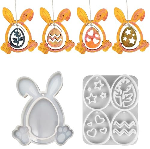 Osterhase Silikonform, Hasenei Schlüsselanhänger, 3D Hasenform für Ostern, Ostern Kaninchen Silikonformen Gießformen, Silikonform Ostereier Anhänger Gießformen für DIY Ostern