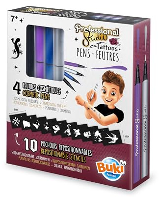Buki 54382 - Tattoo-Filzstifte – Silber | Kosmetische Stifte für temporäre Tattoos mit Pochoirs | Für Kinder ab 7 Jahren